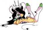  antlers breasts chibi chival cute electrical_plug female holly_massey hooves horns piercing side_boob solo tongue 