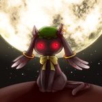  bita chen full_moon fusion glowing glowing_eyes horror_(theme) kyubey mahou_shoujo_madoka_magica moon multiple_tails no_humans sitting tail touhou 