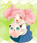  asako_(itiba) bad_id bad_pixiv_id bangs bishoujo_senshi_sailor_moon blush chibi_usa commentary_request crossover gen_1_pokemon green_eyes jigglypuff one_eye_closed open_mouth pink_hair pokemon pokemon_(creature) red_eyes sailor_collar school_uniform serafuku white_sailor_collar 