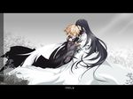  black_hair blonde_hair dress katahane long_hair short_hair 