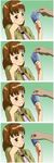  4koma absurdres brown_eyes brown_hair card chin_rest comic copyright_request face hands highres holding holding_card jpeg_artifacts playing_card rokusho silent_comic sweat 