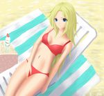  1girl beach bikini blonde_hair blue_eyes highres long_hair panty_&amp;_stocking_with_garterbelt panty_(character) panty_(psg) solo swimsuit 
