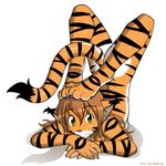  breasts brown_hair cute ear_tufts feet_on_head feline female flexible flora_(twokinds) green_eyes hair keidran looking_at_viewer nude on_front orange petite side_boob small_breasts solo stripes tail tiger tom_fischbach twokinds yellow_eyes 
