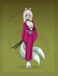  breasts canine female fox japanese_clothing jessica_elwood kimono solo sword weapon 