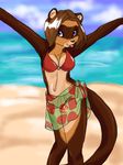  beach bikini cute female ferret sarong seaside skimpy solo unknown_artist 