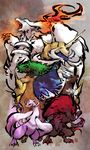  fuchi. gen_5_pokemon mienshao nihonga no_humans parody pokemon pokemon_(creature) reshiram samurott sawsbuck zebstrika zoroark 