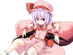  :/ bad_id bad_pixiv_id bat_wings flat_chest hat lavender_hair leaning_back low_wings red_eyes remilia_scarlet shamo_(koumakantv) short_hair simple_background solo touhou white_background wings wrist_cuffs 
