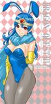  animal_ears blue_hair breasts bunny_ears bunnysuit cameltoe cape circlet covered_nipples dragon_quest dragon_quest_iii fusion gloves jester_(dq3) medium_breasts pantyhose red_eyes sage_(dq3) solo touzai 