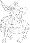  1girl arc_system_works blazblue blazblue:_calamity_trigger breasts china_dress chinadress chinese_clothes dress female glasses lao_jiu litchi_faye_ling long_hair monochrome noran ponytail simple_background sketch solo staff underboob very_long_hair 