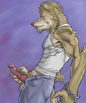  background_pattern canine canine_penis chain clothed cum erection knot male muscles open_pants penis poking_out shirt sideburns silver_fenrir solo wolf 