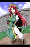  blue_eyes braid breasts hat hong_meiling large_breasts long_hair red_hair regls solo touhou twin_braids 