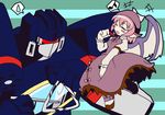  blush_stickers crossover eighth_note genha5 instrument music musical_note mystia_lorelei pink_hair singing soundwave speech_bubble spoken_musical_note spoken_sweatdrop sweatdrop touhou transformers triangle_(instrument) wings 