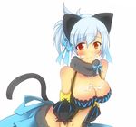  animal_ears blue_hair blush breasts cat_ears character_request cleavage collar cream fantasy_earth_zero hair_ribbon highres large_breasts midriff navel red_eyes ribbon sexually_suggestive solo suggestive_fluid suu2510 tail 