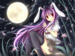  absurdres animal_ears bad_id bad_pixiv_id bamboo bamboo_forest black_legwear black_panties bunny_ears forest full_moon highres kaguyuu key moon nature night open_mouth panties pink_hair red_eyes reisen_udongein_inaba school_uniform sitting solo thighhighs touhou underwear upskirt 