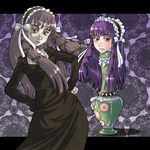  black_dress bow breasts dress hitori human_furniture objectification potgirl pubic_hair purple_hair pussy vase what 