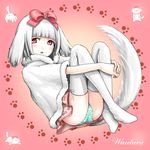  canine dog dog_ears doggirl dress female hair hi_res mammal panties red_eyes solo tail underwear unknown_artist white_hair 