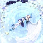  bad_id bad_pixiv_id blue_flower blue_hair blue_rose cape chikuwa_(rinka) closed_eyes flower gloves hand_on_own_stomach highres light_smile magical_girl mahou_shoujo_madoka_magica miki_sayaka rose short_hair single_wing smile solo thighhighs white_gloves white_legwear wings 