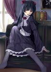  bad_id bad_pixiv_id black_dress black_hair black_legwear book dress frills gokou_ruri gothic_lolita hairband lolita_fashion long_hair open_mouth ore_no_imouto_ga_konna_ni_kawaii_wake_ga_nai pantyhose sitting solo vitamin_b2 