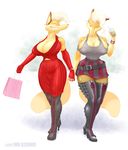  belt big_breasts boots breasts canine cleavage dark_aldebaran ear_piercing female fishnet fox gloves hand_holding piercing skirt vixen 