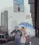  atmospheric blue canine cityscape couple feline female funny grey hailing male miles_df moscow product_placement raining red russia russian street umbrella unimpressed wet wolf 