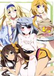  :o bare_shoulders blonde_hair blue_eyes blush brown_hair cecilia_alcott charlotte_dunois covering covering_breasts drill_hair eyepatch green_eyes grey_hair hair_ribbon hairband huang_lingyin infinite_stratos laura_bodewig long_hair multiple_girls navel non-web_source official_art okiura purple_eyes red_eyes ribbon smile twintails 