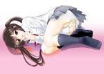  black_hair brown_eyes k-on! nakano_azusa pleated_skirt sentape skirt socks solo thumb_sucking twintails 