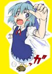  bad_id bad_pixiv_id barefoot blue_eyes blue_hair blush_stickers bow cirno hair_bow short_hair solo touhou tripping wings yukinoserizawa 