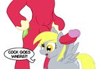  anthro_on_feral aural aural_penetration balls bestiality big_macintosh_(mlp) blonde_hair cock_goes_where cutie_mark derp derp_eyes derpy_hooves_(mlp) dialog doing_it_wrong duo english_text equine female feral friendship_is_magic fucked_silly fur glenn grey_fur hair horse hyper interspecies male mammal mindfuck my_little_pony open_mouth orange_eyes pegasus penis plain_background pony red_fur sex straight tail text what white_background wings 