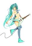  9aki bikini collar guitar hatsune_miku instrument long_hair shoes solo swimsuit thighhighs twintails vocaloid 