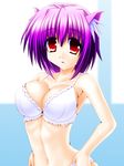  animal_ears bra breasts cat_ears cleavage engo_(aquawatery) gradient_hair large_breasts lingerie multicolored_hair original pink_hair purple_hair red_eyes solo underwear 