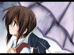  bad_id bad_pixiv_id blue_eyes brown_hair dress highres kyohei letterboxed long_hair ponytail profile rain ribbon solo symphonic_rain tortinita_fine umbrella very_long_hair 