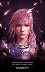  absurdres armor blue_eyes breastplate character_name english feathers final_fantasy final_fantasy_xiii final_fantasy_xiii-2 highres lightning_farron long_hair non-web_source official_art pink_hair solo 