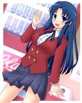  bad_id bad_pixiv_id blue_eyes blue_hair blush dutch_angle highres kawashima_ami long_hair open_mouth school_uniform skirt solo toradora! twinpon vending_machine 