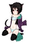  a_channel animal_ears aoi_chiruko bad_id bad_pixiv_id black_hair black_legwear blue_bra blush bra cat_ears cat_tail flat_chest ichii_tooru kemonomimi_mode lingerie navel open_clothes open_shirt panties red_eyes school_uniform serafuku shirt short_hair skirt skirt_around_ankles skirt_around_one_leg sleeves_past_wrists solo strap_slip striped striped_panties sweater tail thighhighs underwear 