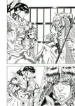  bad_id bad_pixiv_id beard bow braid china_dress chinese_clothes comic dress facial_hair genderswap genderswap_(ftm) greyscale hair_bow hakurei_reimu highres hong_meiling kenshirou_(mono_ken) long_hair manly monochrome multiple_boys multiple_girls silent_comic touhou traditional_media 