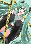  birthday black_legwear catstudioinc_(punepuni) caution_tape green_eyes green_hair hatsune_miku long_hair panties skirt skirt_lift smile solo thighhighs twintails underwear upskirt very_long_hair vocaloid 