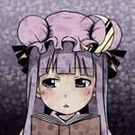  :&lt; bad_id bad_pixiv_id book face hat lowres maita patchouli_knowledge purple_hair solo touhou 