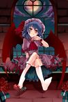  :p bad_id bad_pixiv_id bat_wings blue_hair crossed_legs feet hat heart highres kurabayashi licking_lips red_eyes remilia_scarlet shoe_dangle shoes short_hair single_shoe sitting solo tongue tongue_out touhou wings 