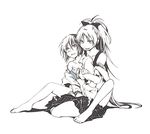  barefoot blush feet greyscale hand_under_clothes highres kuroi2214 long_hair mahou_shoujo_madoka_magica miki_sayaka monochrome multiple_girls ponytail sakura_kyouko school_uniform short_hair undressing yuri 