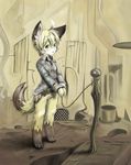  ambiguous_gender bdsm belt bondage bound captive cat feline fur hi_res jacket mammal namaneko necktie rope solo standing tail whiskers 