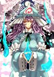  absurdres bad_id bad_pixiv_id breasts cherry_blossoms ghost hat highres hitodama japanese_clothes long_hair medium_breasts petals poroppo purple_hair red_eyes saigyouji_yuyuko solo touhou 