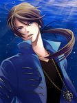  blue_eyes brown_hair jewelry joe_gibken kaizoku_sentai_gokaiger long_hair male_focus pendant solo super_sentai underwater water 
