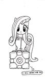  companion_cube equine female feral fluttershy_(mlp) friendship_is_magic horse mammal monochrome my_little_pony plain_background pony portal portal_(series) solo unknown_artist valve weighted_companion_cube white_background 