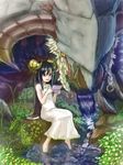  barefoot black_hair character_request copyright_request handheld_game_console horns long_hair monster nintendo_ds sitting soaking_feet solo sonjow4 water 