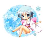  back_bow bad_id bad_pixiv_id bare_legs blue_eyes blue_hair blush bow chibi full_body japanese_clothes jigoku_sensei_nube kimono light_blue_hair okuo panties pantyshot pink_bow sandals short_hair short_kimono sidelocks smile snow solo star underwear white_panties yukime_(jigoku_sensei_nube) 