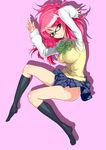  bad_id bad_pixiv_id copyright_request delta_zone glasses pink_hair plaid pleated_skirt school_uniform skirt solo sweater_vest 