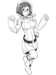  belt blush bob_cut boots breasts full_body glasses gloves greyscale helmet looking_at_viewer medium_breasts monochrome science_fiction scientist sidonia_no_kishi simple_background skirt solo spacesuit tahiro_numi virtues 
