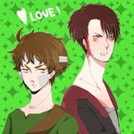  2boys bandage bandages bandoleer bandolier blood brown_hair capcom christophe dante dante_(dmc:_devil_may_cry) devil_may_cry dmc:_devil_may_cry green_eyes male male_focus multiple_boys nosebleed red_eyes short_hair south_park the_mole 