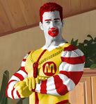  1boy billy_herrington derivative_work lowres male male_focus mcdonald&#039;s mcdonald's muscle parody red_hair ronald_mcdonald solo 