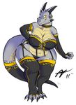  anthro big_breasts breasts bridal_gauntlets cappuccino choker chubby colored corset dragon elbow_gloves fat female fingerless_gloves garter_straps gloves horn kure legwear lingerie lizard overweight panties plain_background reptile scalie sketch solo stockings talash toeless_socks underwear white_background wide_hips yellow_eyes 